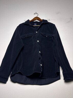 Gap Button Up Casual Shirt Men L Black Corduroy Minimal Prep Formal Dark Dress